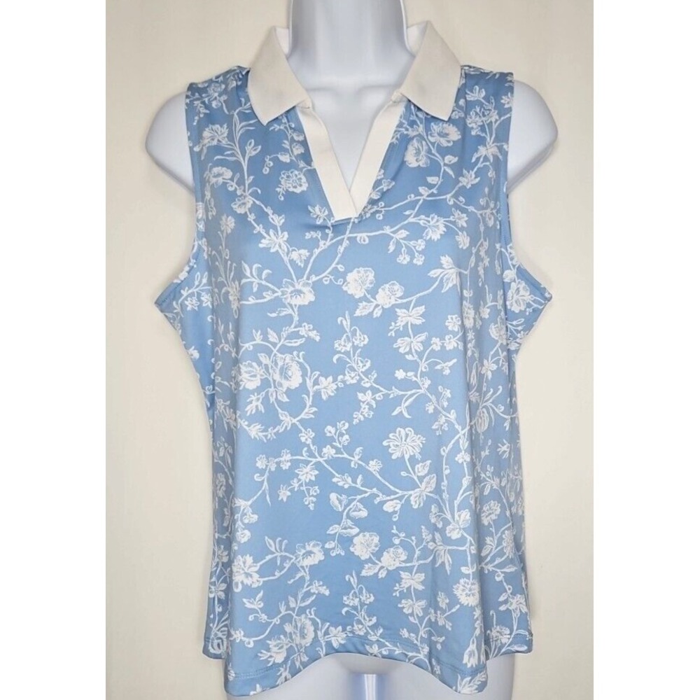 Laura‎ Ashley Women' Blue Floral Sleeveless Athletic Golf Polo Size XS - NWT